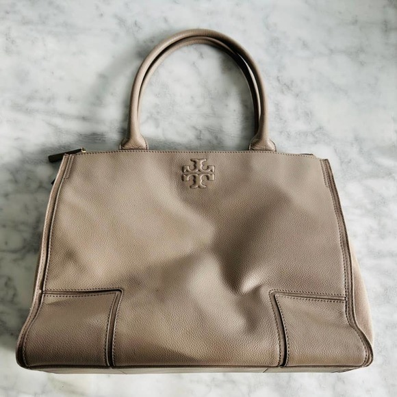 Tory Burch Bags Tory Burch Ella Leather Canvas Large Tote Bag Grey